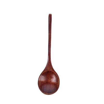 China Japanese Style Viable Black Red Handle Long Round Stirring Retro Wood Sauce Soup Dish Spoon Wooden Spoon for sale