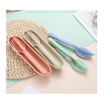 China Space Saving Sustainable Wheat Straw Knife Spoon Fork Cutlery Set With Portable Case For Travel Camping for sale