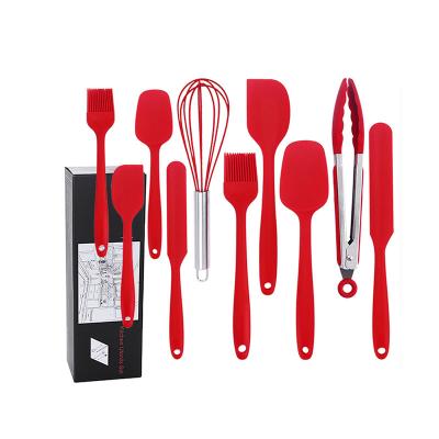 China Amazon Sustainable Hot Selling 10 Pieces Silicone Spatula Brush Set Baking Beater Baking Tools Red/Black for sale