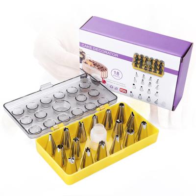 China Sustainable 18PCS Stainless Steel Cake Decorating Pastry Icing Kit Set Baking Piping Tools Tips Spouts Tip for sale