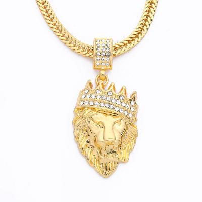 China fashion gold lion head shaped chains European and American style fashion gold lion head shaped chains with crystal for hip noise for sale