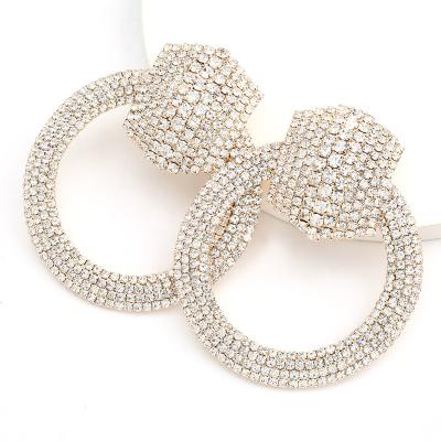 China FASHIONABLE Hot Selling Creative Diamond Earrings Geometry Shape Circle Stud Rhinestone Wedding Bride Earrings for sale