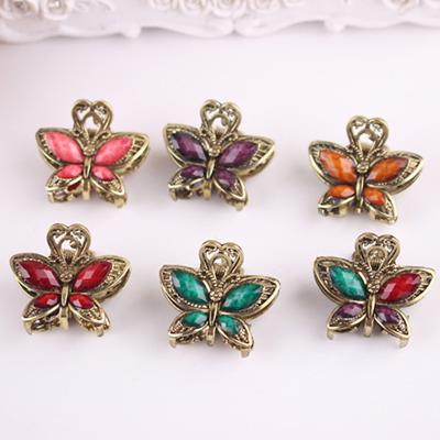 China Colorful Hair Claw Clip Vintage Crystal Rhinestone Resin Butterfly Hair Claw Clip Small for sale