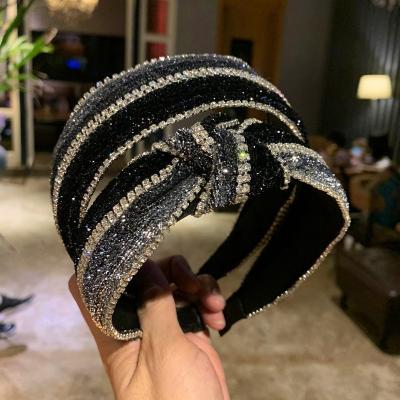 China 2020 metal fashion women jeweled rhinestone hair band accessories custom knot bling headband headband for girls for sale