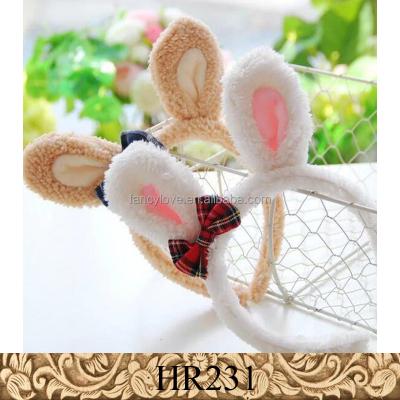 China Cute Brown Bunny Ears Ear Headband Fsahion Stuffed Animal Animal Ear Headband for sale