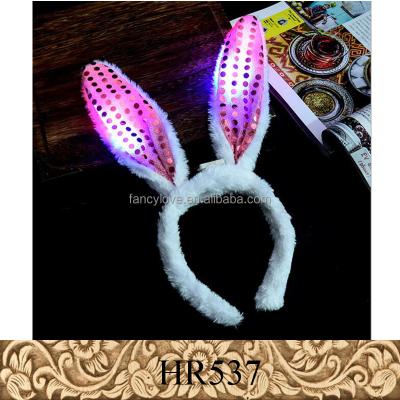 China Yiwu Fancylove Jewelry LED Light Rabbit Ear Rabbit Headband Glitter Luminous Flashing Rabbit Ears Headbands With Ear Bunny Headband for sale