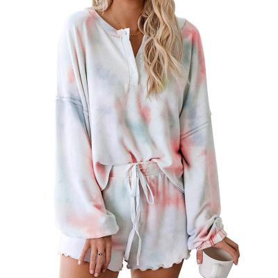 China Customized Logo QUICK DRY Women's Two Piece Lounge Pajamas Tie Dye Soft Nightgowns Loungewear Nightgowns Pijamas Set Short Long Sleeve for sale