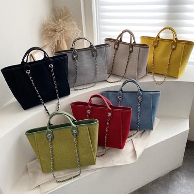 China Fashion \ Solid Casual High Quality Women Handbags Ladies Canvas Bags New Design Comfortable \ Durable Chain Women Handbags Fashion Buckets Women Bags for sale