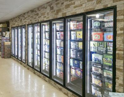 China Single-Temperature Walk In Cooler / Shelving / Racking Heated Glass Door For Beer Cave for sale