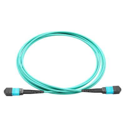 China FTTH Network Factory Price FTTB FTTX Aqua Color OM3 50/125um MPO To MPO LSZH Low Loss Fiber Optic Patch Cord for sale