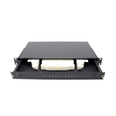 China Left Optical Frame Mode Distribution Patch Panel FTTH 24 Systems FTTH 24 Metal Terminal Box Black for sale