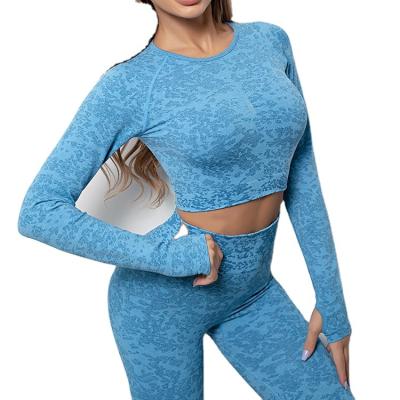 China Breathable Camouflage Yoga Sets Fitness Clothing Yoga Set Sleeves Long Hole For Inch Gym Fitness Set for sale