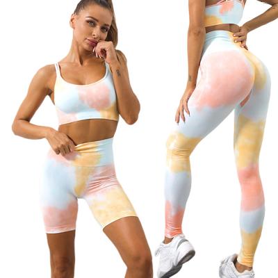 China New viable frontier yoga clothes women's yoga tie-dyed skinny pants launch sports knitted seamless vest yoga suit zu verkaufen