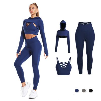 Cina Viable Wholesale Ladies Knitted Activewear Gym Fitness Clothing Women 3 Piece Worikout Set in vendita