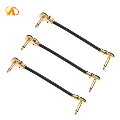 China HOME THEATER Right Angle Guitar Pedal Cable 15cm 30cm Flat Low Profile Guitar Patch Cable 1/4 Inch Gold For Guitar Effects Pedal Board for sale