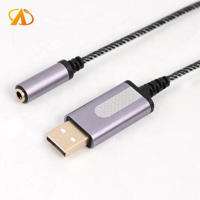 China USB COMPUTER to aux cable. with TRRS 4-Pole MIC-supported USB to AUX adapter. Built-in Earphone Chip External Sound Card for PC PS4 PS5 for sale