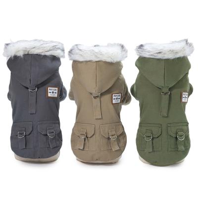 China Stocked Thicken Fur Hoodie Thicken Double Pockets Industrial Wind Warm Dog Jacket Coat Clothes Winter Dog Clothes for sale