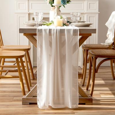 China Durable Wedding Banquet Chiffon Table Flag Decoration Solid Color Flat Reusable Table Runner Simple Modern Washable Long Tea Table Cloth for sale