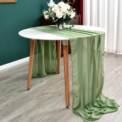 China Durable Soft Chiffon Green Table Runner For Fancy Wedding Event Home Decoration Table Cloths Simple Modern Reusable Custom Table Flag for sale