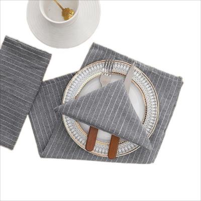 China Disposable Restaurant Napkins With Border Cotton Fabric Handmade Washable Dining Table Cloth Striped Pattern Hotel Wedding Party Napkin for sale