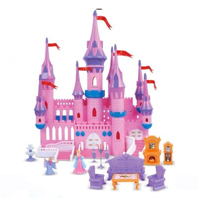 China Funny Toy New Pink Pretend Big Plastic Play Dollhouse Castle Toy For Children for sale