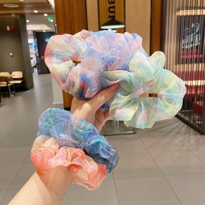 China Korean Modern Minimalist Organza Factory Sale Rainbow Colorful Simple Jenny's Retro Hair Elastic Hair Band Accessories Scrunchies For Princess for sale