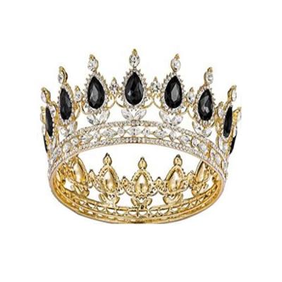 China Hot Selling Baroque Water Zinc Alloy Crystal Round Hair Crowns King Queen Black Red Women Men Bridal Accessories Jewelry for sale