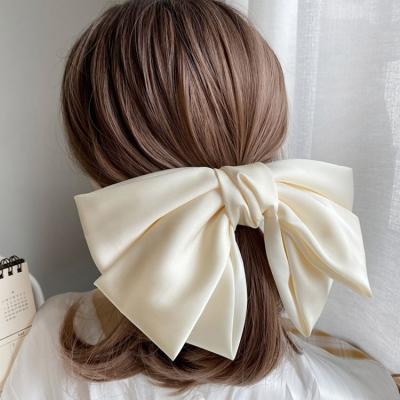 China Soft Female Cloth Headdress Hair Accessories Summer Pure Silk Back Of Solid Color Three-Layer Bow Main Hairpin Black Red Beige for sale