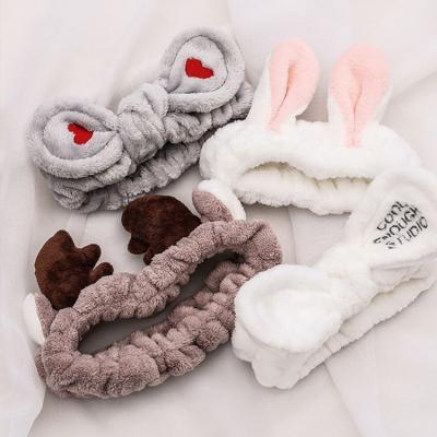 China Shear Soft Warm Headband Coral Fleece Bow Animal Ears Wash Face Hair Holder Headbands For Women Girls Turban Fashion Hair Accessories for sale