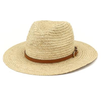 China Drop Shipping Mens Outdoor Summer Sun Striped Beach Derby Gambler Hat Wide Brim Fedora Natural Raffia Straw Hats For Women Men for sale