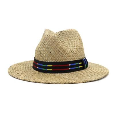 China Striped Drop Shipping Fedora Bucket Lifeguard Straw Beach Hat Female UV Panama Sun Men Summer Unisex Hat For Women for sale