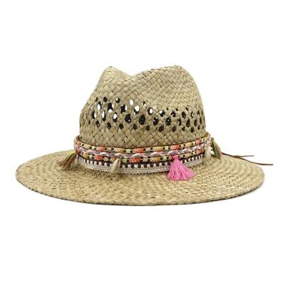 China Brand New Female Lifeguard Barred Summer Sun Wide British Style Travel Beach Overflow Plant Plankton Straw Hats Cowboy Panama Women Fedora Hat for sale