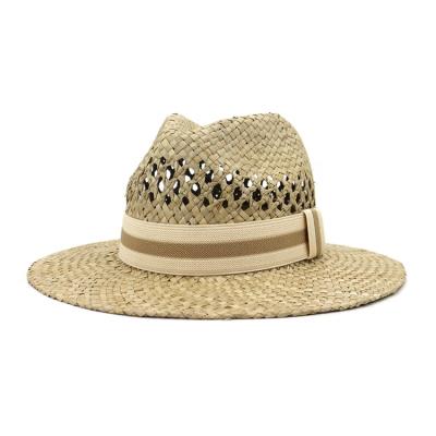 China New Striped Straw Sun Beach Hat Fedora Gangster Summer Vegetable Plankton Women Trilby Men Panama Hat Handwork Fashion Sun Hat for sale