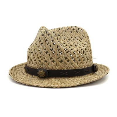 China New Plant Plankton Straw Western Cowboy Cap Straw Panama Hat Handmade Natural Men Summer Beach Travel Sun Hat Striped Hot Sale for sale