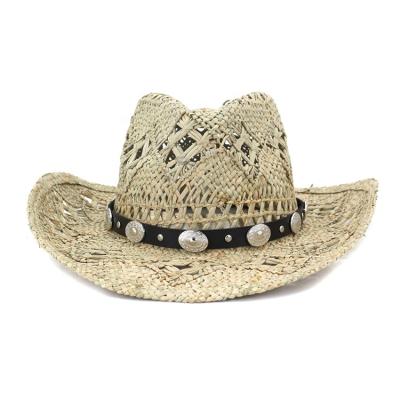 China Western Cowboy Hollow Hat With Belt Vegetable Plankton Jazz Sombrero Cap Women Men Summer Sale Sunscreen Hot Striped Protective for sale