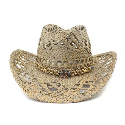 China High Quality Crossed Lifeguard Cap Man Ethnic De Hombre Beach Travel Sombrero Style Straw Seagrass Summer Cowboy Hat For Sale for sale