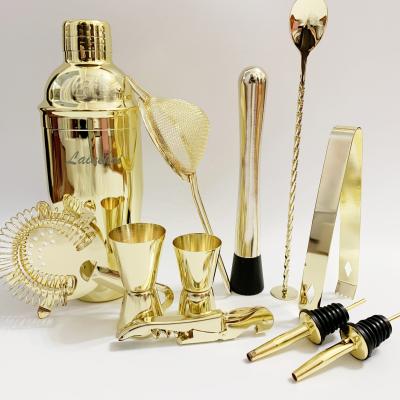 China Viable High Quality Unique Custom Logo Perfect Home Bar Gold Color Plated Bartender Stainless Steel Bar Tools Kit for sale