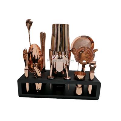 China Thanksgiving Christmas Party Gift Viable Boston Shaker Set Copper Bartender Kit Stainless Steel Cocktail Shaker Bar Set With Stand for sale