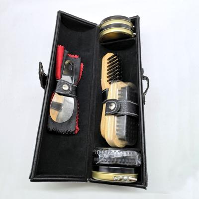 China Leather Shoe Polishing Promotional Custom Made High Quality Hotel Man PU Shoe Case Shine Home Outdoor Traveling Portable Leather Kit for sale