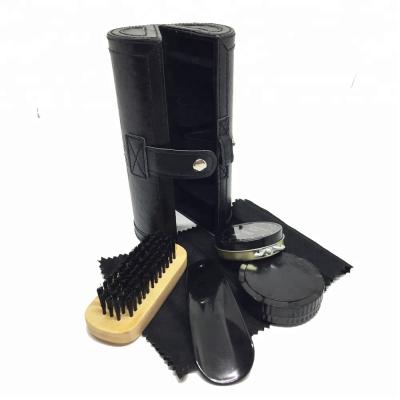 China Leather Shoe Polish OEM Shine Polish Cleaning Brush Set Shoe Care Kit PU Leather Case Shoe Shine Kit for sale