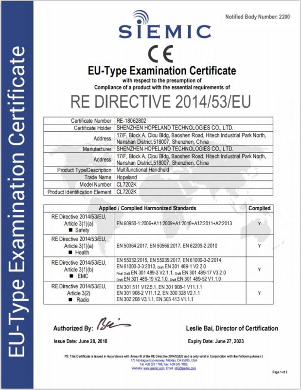 CE - Shenzhen Hopeland Technologies Co., Ltd.