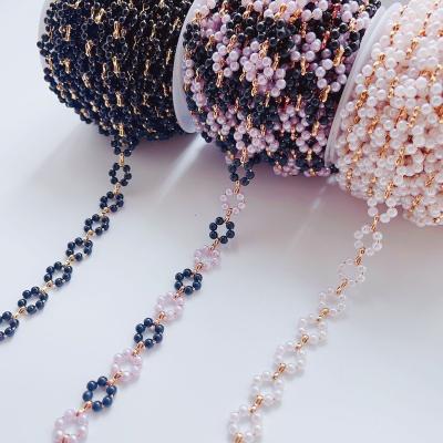 China 2023 environmentally friendly necklace accessories 4 cm pearl finial imitation pearl glass chains diy color preserving copper chain for sale