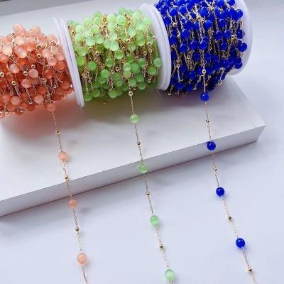 China 2023 DIY Jewelry Accessories Environmental Friendly Pure Copper Color Preserving Personality Cats Eye High-grade Copper Bead Chain for sale