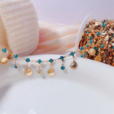 China 2023 Lake Environmental Friendly Antique Blue Diamond DIY Accessories Shell Chain Copper Rhinestone Tassel Hanging Chain for sale