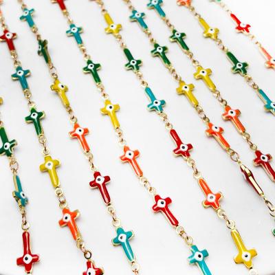 China DIY Jewelry Making Accessories Wholesale Necklace Chain Ins Style Enameled Painting Jewelry Chain DIY Cross Devil Eye Chain Necklace Making Accessories for sale