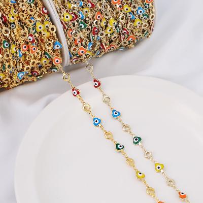 China Environmentally Friendly Hot Selling 18K Color Preserving Drip Oil Color Clover Chain Copper Cavity Finial Stereo Manual Eye Chain for sale