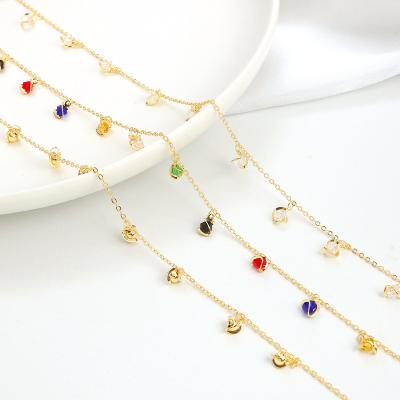 China Environmental Friendly Hot Selling 18K Color Preserving Color Gemstone Manual Copper Plated Mixed Gold Color Chandelier DIY Chain for sale