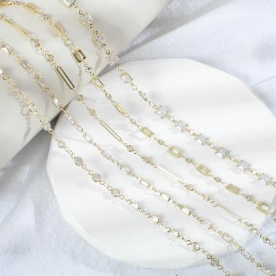 China Popular Gold Plated Zircon 14k Sterling Copper Color Environmentally Friendly Preserving Hand Chain DIY Loose Chain Necklace for sale