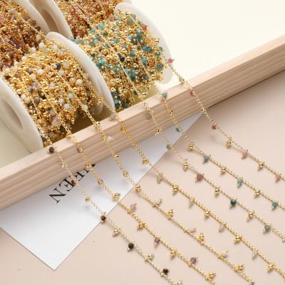 China 2023 Environmental Friendly Natural Tourmaline Garnet 14K Gold Coated Scatter Chain Gold Filled Crystal Beads Chain DIY Jewelry Accessories for sale