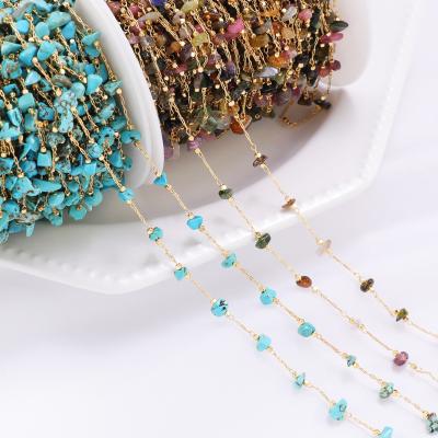 China Genuine Hot Selling Environmentally Friendly Gold Color Preserving Hand Made Color Tourmaline Turquoise Hand Made Chain for sale